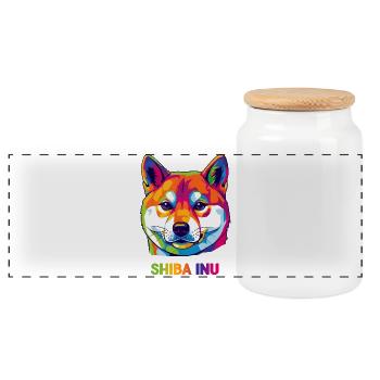 Shiba Inu Pop Art – buntes Portrait für Hundefans - Panorama Keksdose mit Holzdeckel - Weiß - Vorne