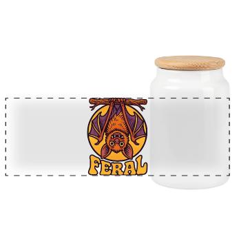 Feral Bat Icon T-Shirt Design - Panoramic Cookie Jar with Wooden Lid - white - Front