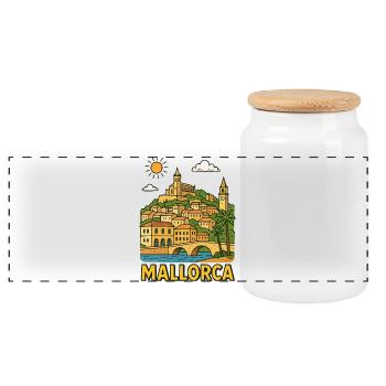Farbige Stadtlandschaft von Mallorca - Panorama Keksdose mit Holzdeckel - Weiß - Vorne