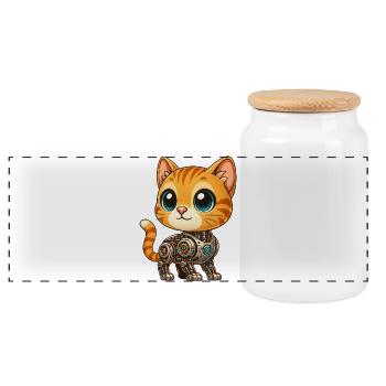 chat mignon dessin animé cyborg robot robot chat - Boîte à biscuits avec couvercle en bois - blanc - Devant