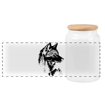 Silhouette de forêt de visage de loup - Boîte à biscuits avec couvercle en bois - blanc - Devant