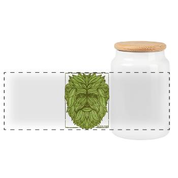 Mystical tree face design - Panoramic Cookie Jar with Wooden Lid - white - Front