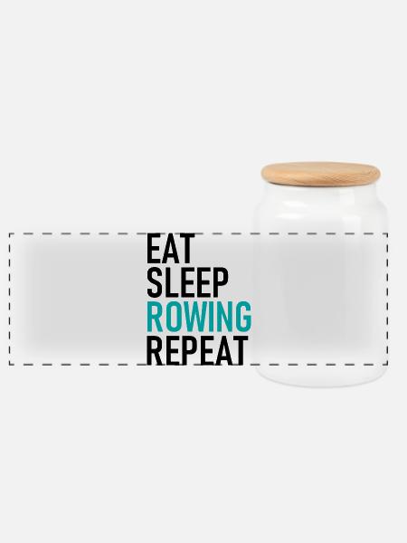 Eat Sleep Rowing Repeat - Rudern - Ruderer - Ruder - Panorama Keksdose mit Holzdeckel - Weiß
