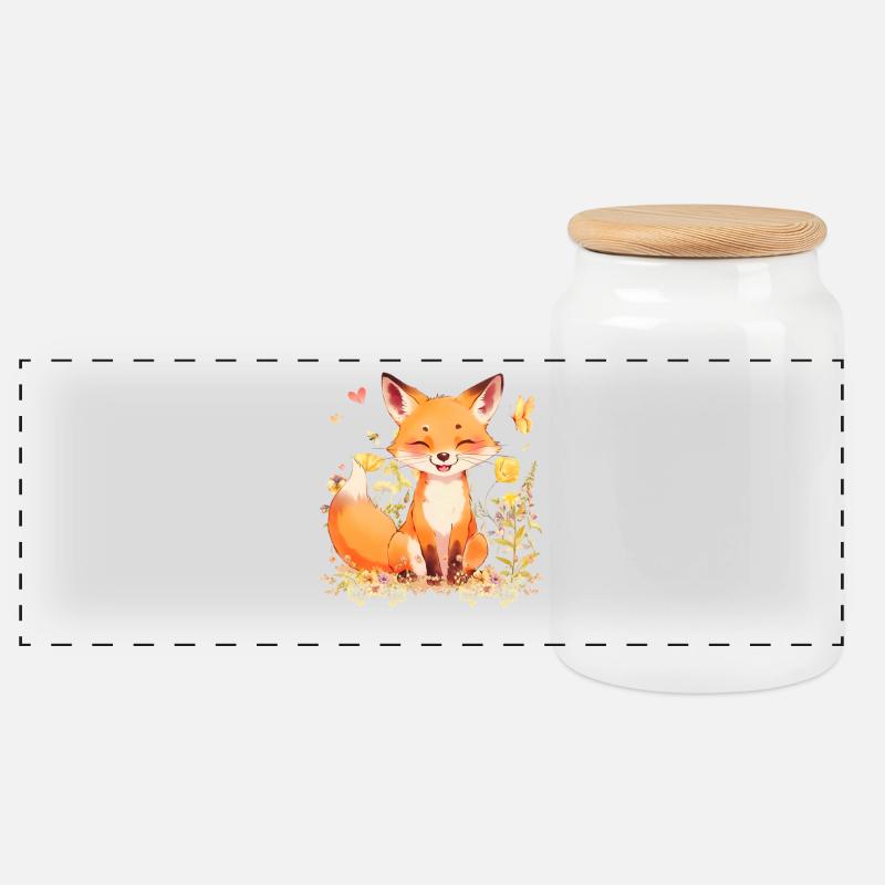 Playful Fox - Panoramic Cookie Jar with Wooden Lid - white