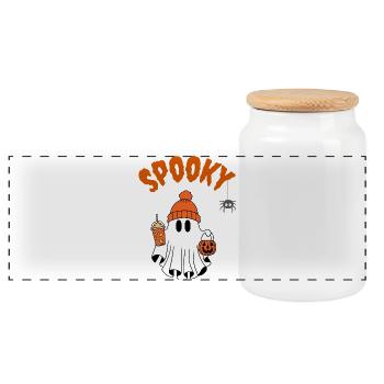 Spooky Halloween Ghost - Panoramic Cookie Jar with Wooden Lid - white - Front