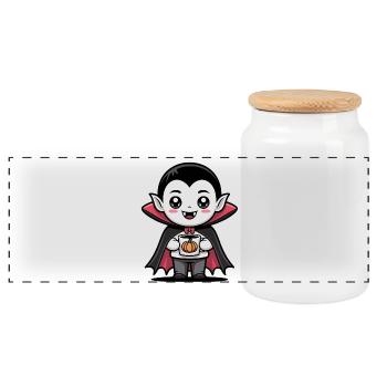 Pumpkin Vampire Halloween Design - Panoramic Cookie Jar with Wooden Lid - white - Front