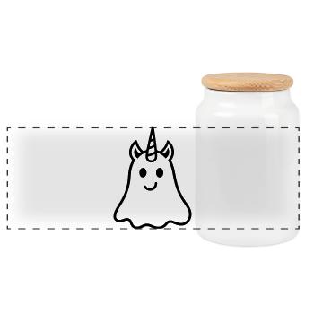 Unicorn Ghost - Panoramic Cookie Jar with Wooden Lid - white - Front