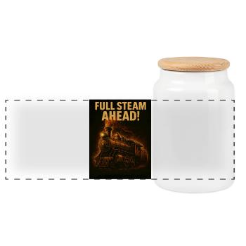 Steam locomotive - Panoramic Cookie Jar with Wooden Lid - white - Front