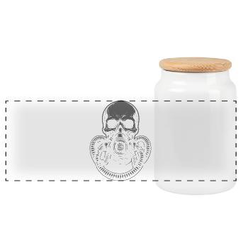 Dunkler Totenkopf mit Gasmaske und Punkrock-Logo - Panorama Keksdose mit Holzdeckel - Weiß - Vorne