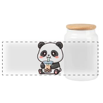 Cuddly panda bear with bubble tea - Panoramic Cookie Jar with Wooden Lid - white - Front