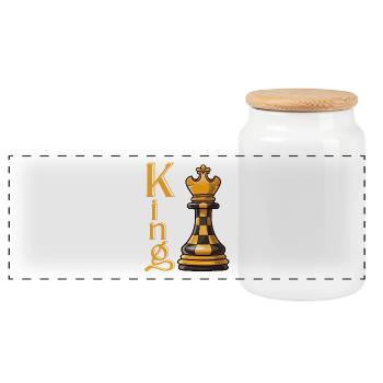 Schachkönig Eleganz - Panorama Keksdose mit Holzdeckel - Weiß - Vorne