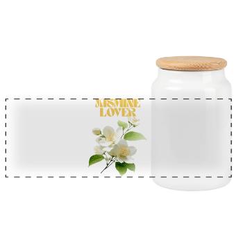 Elegantes Jasminblüten-Design - Panorama Keksdose mit Holzdeckel - Weiß - Vorne