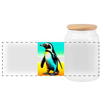 penguin - Panoramic Cookie Jar with Wooden Lid - white - Front