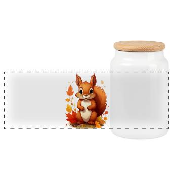 Cute squirrel in autumn - Panoramic Cookie Jar with Wooden Lid - white - Front