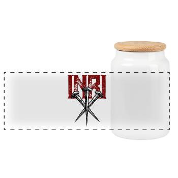 INRI The Nails of the Crucifixion - Panoramic Cookie Jar with Wooden Lid - white - Front