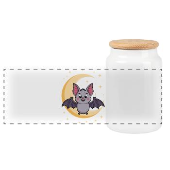 Motif de chat chauve-souris nocturne - Boîte à biscuits avec couvercle en bois - blanc - Devant