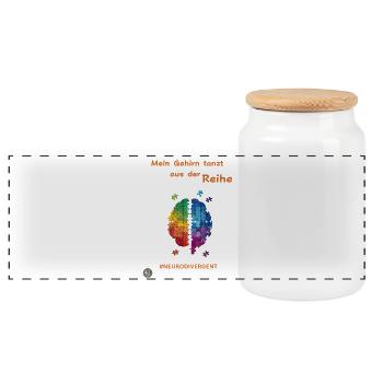 Neurodivergenter Gehirn Puzzle Kunst - Panorama Keksdose mit Holzdeckel - Weiß - Vorne