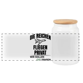 Abstraktes CO2 Klimaschutz Design - Panorama Keksdose mit Holzdeckel - Weiß - Vorne
