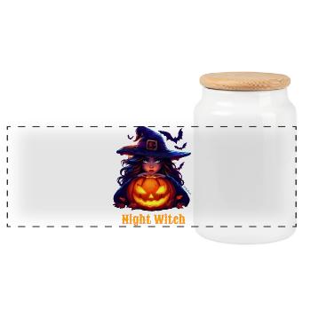 Halloween - Night Witch - Panoramic Cookie Jar with Wooden Lid - white - Front