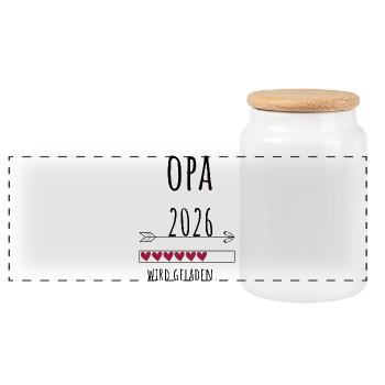 Werdender Opa 2026 Geschenk Schwangerschaft - Panorama Keksdose mit Holzdeckel - Weiß - Vorne