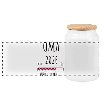 Werdende Oma 2026 Geschenk Schwangerschaft - Panorama Keksdose mit Holzdeckel - Weiß - Vorne
