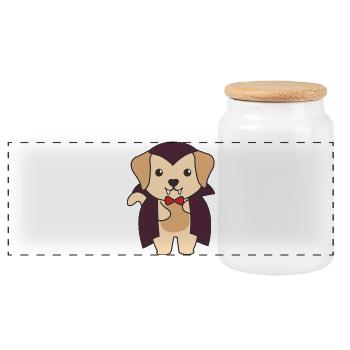 Labrador Happy Halloween Cute Vampire Costume - Panoramic Cookie Jar with Wooden Lid - white - Front