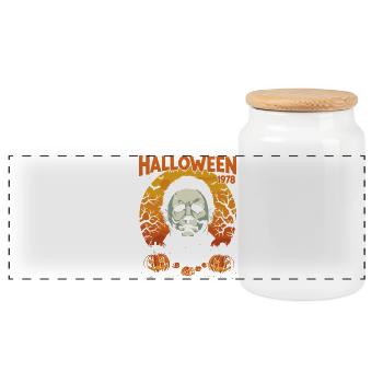 Vintage Halloween 1978 Kürbis Design - Panorama Keksdose mit Holzdeckel - Weiß - Vorne