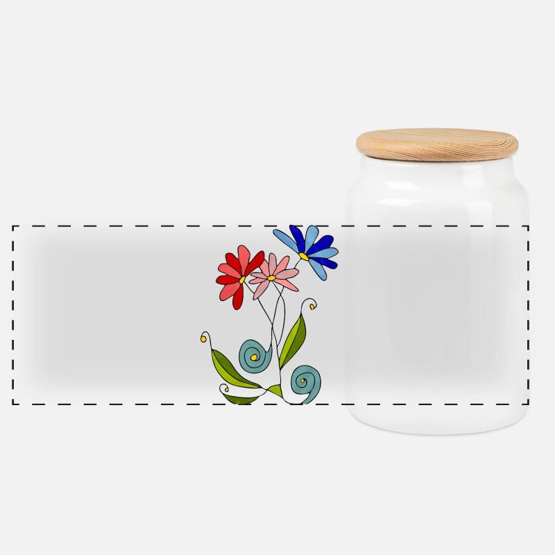 Blumen - Panorama Keksdose mit Holzdeckel - Weiß