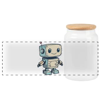 Cute Retro Robot Print - Panoramic Cookie Jar with Wooden Lid - white - Front