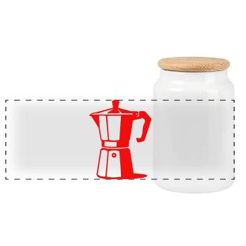 Coffee Pot Illustration for Cafe Lovers - Panoramic Cookie Jar with Wooden Lid - white - Front
