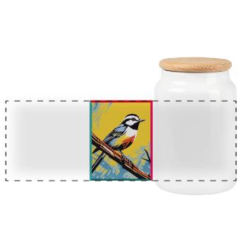 Bunte Vogel Illustration auf Zweig Pop-Art Stil  - Panorama Keksdose mit Holzdeckel - Weiß - Vorne
