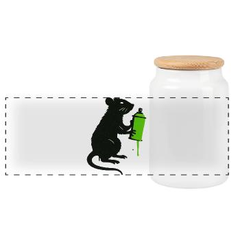 Scientific Rat Illustration with Syringe - Panoramic Cookie Jar with Wooden Lid - white - Front