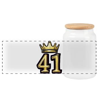 41 Number Crown - Panoramic Cookie Jar with Wooden Lid - white - Front