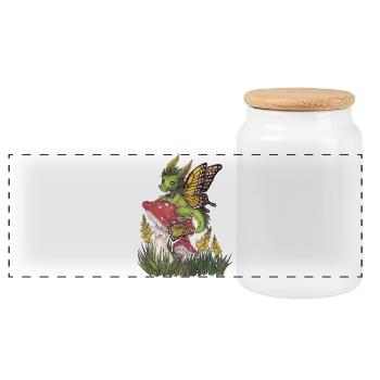 Dragon de la forêt sur champignon papillon mignon - Boîte à biscuits avec couvercle en bois - blanc - Devant