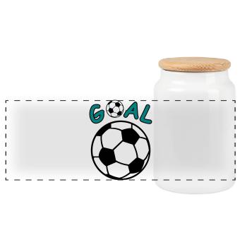 Football avec lettrage Goal - Boîte à biscuits avec couvercle en bois - blanc - Devant