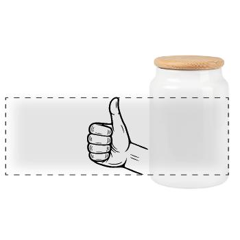 Daumen Hoch Handzeichen – Thumbs Up Symbol - Panorama Keksdose mit Holzdeckel - Weiß - Vorne