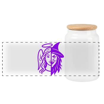 Angel Witch Duality Silhouette - Panoramic Cookie Jar with Wooden Lid - white - Front
