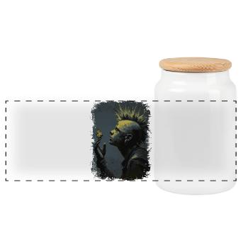 Punk rocker watches butterfly - Panoramic Cookie Jar with Wooden Lid - white - Front