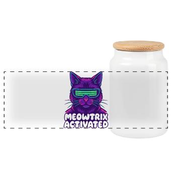 Meowtrix Activated Neon Cat - Panorama Keksdose mit Holzdeckel - Weiß - Vorne