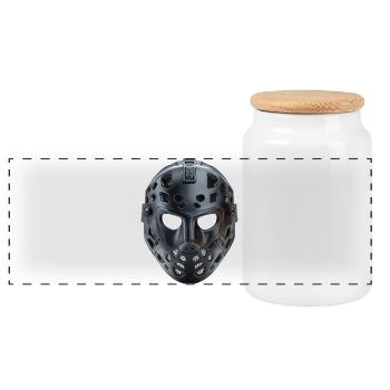 Modern futuristic black hockey mask - Panoramic Cookie Jar with Wooden Lid - white - Front