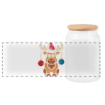Noël orignal Père Noël avec des boules dessin animé - Boîte à biscuits avec couvercle en bois - blanc - Devant