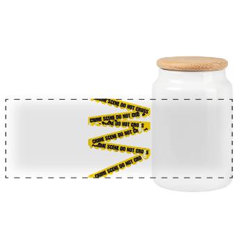 Crime Scene Barrier Tape T-Shirt - Panoramic Cookie Jar with Wooden Lid - white - Front