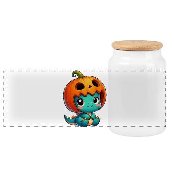 Mignon Halloween Dino Dinosaure T-Rex Citrouille - Boîte à biscuits avec couvercle en bois - blanc - Devant