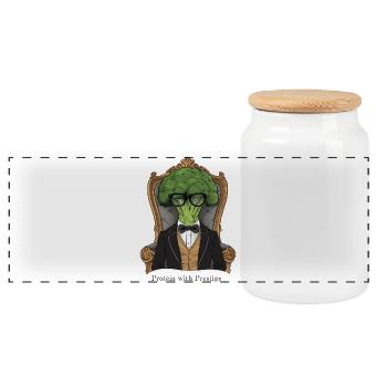 Protéines de prestige – Brocoli King en costume - Boîte à biscuits avec couvercle en bois - blanc - Devant