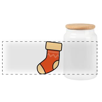 Orange sock suitable for Christmas - Panoramic Cookie Jar with Wooden Lid - white - Front