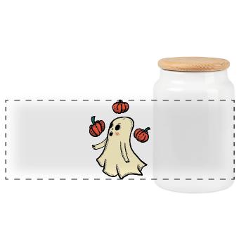 Cuddly spirit with pumpkins - Panoramic Cookie Jar with Wooden Lid - white - Front