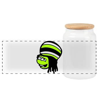 grenouille Reggae musique Rasta cheveux chapeau Jamaïque Fun - Boîte à biscuits avec couvercle en bois - blanc - Devant