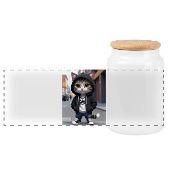 City Cat Hoodie Streetwear - Boîte à biscuits avec couvercle en bois - blanc - Devant