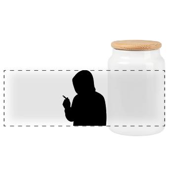 Silhouette with hoodie and cigarette - Panoramic Cookie Jar with Wooden Lid - white - Front