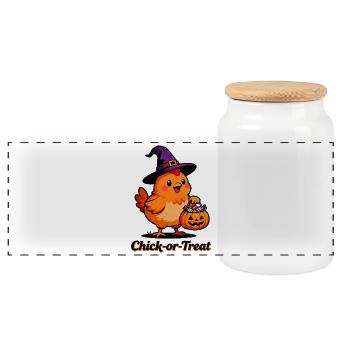 Chick-or-Treat - Panoramic Cookie Jar with Wooden Lid - white - Front
